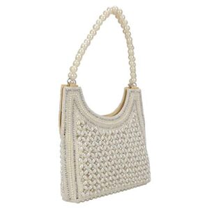 Indian Style Pearl Tote Bag Wrist Bag Evening Clutch Wedding Purse for Women & Girls