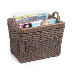 the basket lady rectangular wicker divided magazine basket, 15.5 in l x 12 in w x 12.5 in h, antique walnut brown