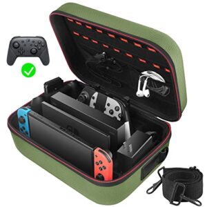 coowps carrying storage case for nintendo switch/switch oled model, portable full protection hard shell soft lining travel bag for switch console pro controller accessories green