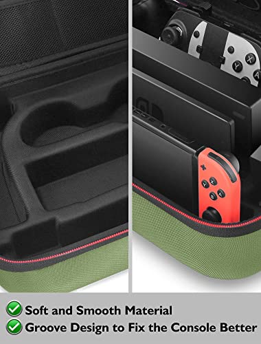 COOWPS Carrying Storage Case for Nintendo Switch/Switch OLED Model, Portable Full Protection Hard Shell Soft Lining Travel Bag for Switch Console Pro Controller Accessories Green