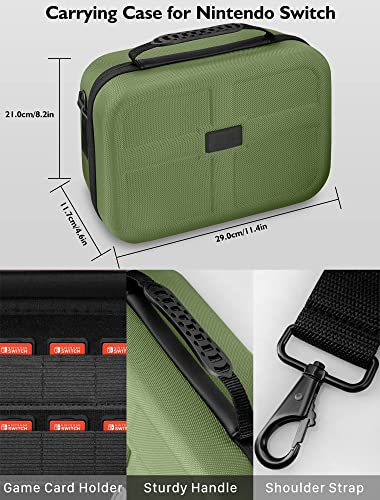 COOWPS Carrying Storage Case for Nintendo Switch/Switch OLED Model, Portable Full Protection Hard Shell Soft Lining Travel Bag for Switch Console Pro Controller Accessories Green