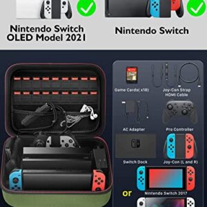 COOWPS Carrying Storage Case for Nintendo Switch/Switch OLED Model, Portable Full Protection Hard Shell Soft Lining Travel Bag for Switch Console Pro Controller Accessories Green