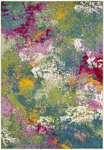 SAFAVIEH Watercolor Collection 6'7" x 9' Green / Fuchsia WTC697C Colorful Boho Abstract Non-Shedding Living Room Bedroom Dining Home Office Area Rug