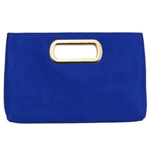 top handle faux suede clutch, royal blue