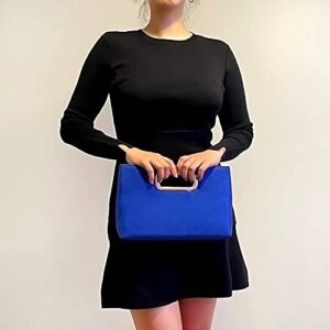 Top Handle Faux Suede Clutch, Royal Blue