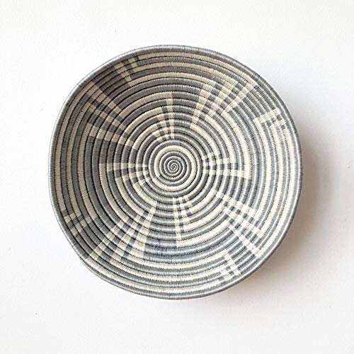 African Basket- Malindi/Rwanda Basket/Woven Bowl/Sisal & Sweetgrass Basket/Blue-Gray, White