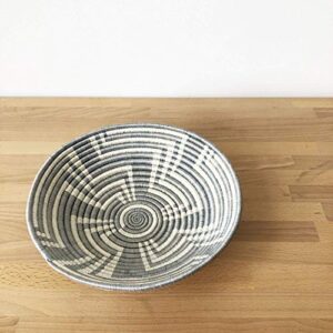 African Basket- Malindi/Rwanda Basket/Woven Bowl/Sisal & Sweetgrass Basket/Blue-Gray, White