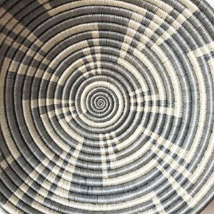 African Basket- Malindi/Rwanda Basket/Woven Bowl/Sisal & Sweetgrass Basket/Blue-Gray, White