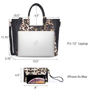 Dasein Womens Tote Satchel Top Handle Shoulder Bag Two Tone Purse Handbag w/Coin Purse Leopard