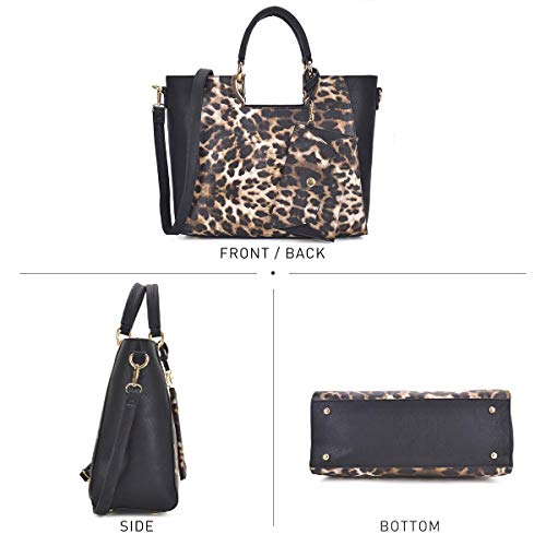 Dasein Womens Tote Satchel Top Handle Shoulder Bag Two Tone Purse Handbag w/Coin Purse Leopard