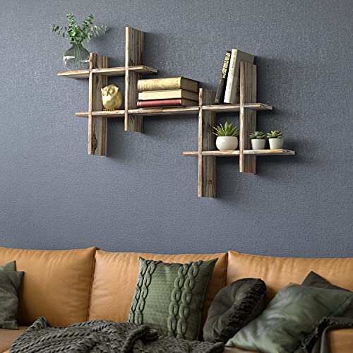 J JACKCUBE DESIGN Rustic Wall Mount Shelves Set of 2 Cube Grid Display Case Floating Organizer Rack Farmhouse Style Home Decor for Bathroom, Kitchen, Bedroom - MK511A