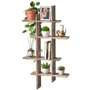 J JACKCUBE DESIGN Rustic Wall Mount Shelves Set of 2 Cube Grid Display Case Floating Organizer Rack Farmhouse Style Home Decor for Bathroom, Kitchen, Bedroom - MK511A