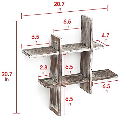 J JACKCUBE DESIGN Rustic Wall Mount Shelves Set of 2 Cube Grid Display Case Floating Organizer Rack Farmhouse Style Home Decor for Bathroom, Kitchen, Bedroom - MK511A