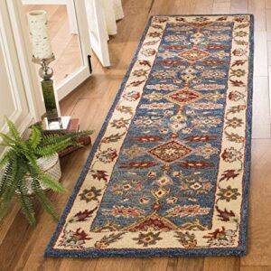 safavieh antiquity collection 2’3″ x 8′ blue / red at506m handmade traditional oriental premium wool runner rug