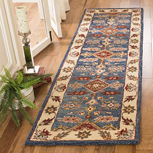 SAFAVIEH Antiquity Collection 2'3" x 8' Blue / Red AT506M Handmade Traditional Oriental Premium Wool Runner Rug