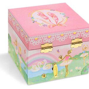 Jewelkeeper Musical Jewelry Box with Spinning Ballerina, Rainbow and Gold Foil Design, Swan Lake Tune