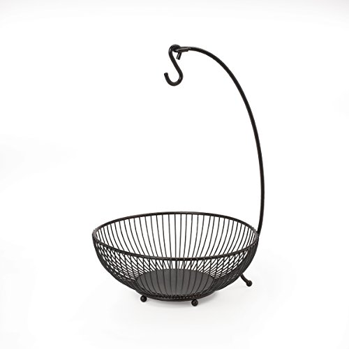Gourmet Basics by Mikasa Spindle Adjustable 2-Tier Basket with Banana Hook, Black with Gold Antiquing