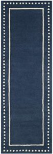 safavieh bella collection 2’3″ x 7′ navy blue/ivory bel151g handmade dotted border premium wool runner rug