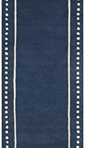 SAFAVIEH Bella Collection 2'3" x 7' Navy Blue/Ivory BEL151G Handmade Dotted Border Premium Wool Runner Rug