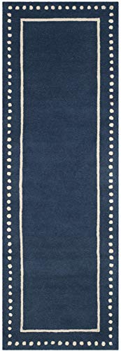 SAFAVIEH Bella Collection 2'3" x 7' Navy Blue/Ivory BEL151G Handmade Dotted Border Premium Wool Runner Rug