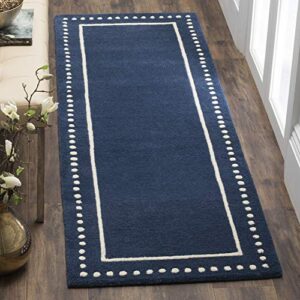 SAFAVIEH Bella Collection 2'3" x 7' Navy Blue/Ivory BEL151G Handmade Dotted Border Premium Wool Runner Rug