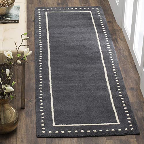 SAFAVIEH Bella Collection 2'3" x 7' Navy Blue/Ivory BEL151G Handmade Dotted Border Premium Wool Runner Rug