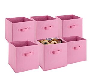 foldable cube storage bins – 6 pack – these decorative fabric storage cubes are collapsible and great organizer for shelf, closet or underbed. convenient for clothes or kids toy storage (pink)