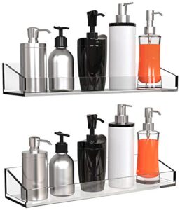 vdomus acrylic bathroom shelves, wall mounted no drilling thick clear storage & display shelving, 2 pack