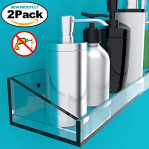 Vdomus Acrylic Bathroom Shelves, Wall Mounted No Drilling Thick Clear Storage & Display Shelving, 2 Pack