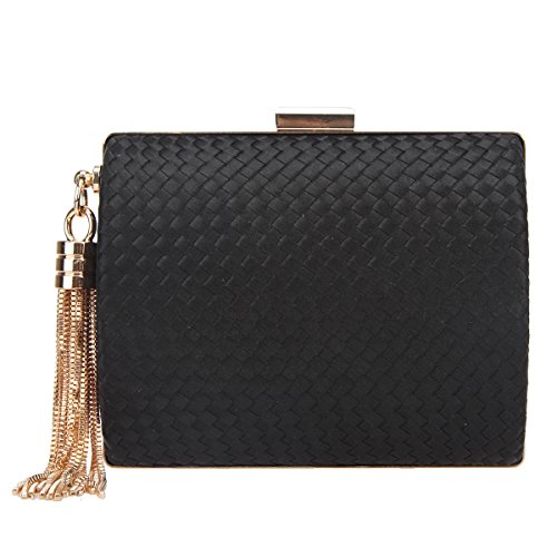 Fawziya Clutches Mini Tassel Weave Evening Clutches For Women Dress Handbags-Black