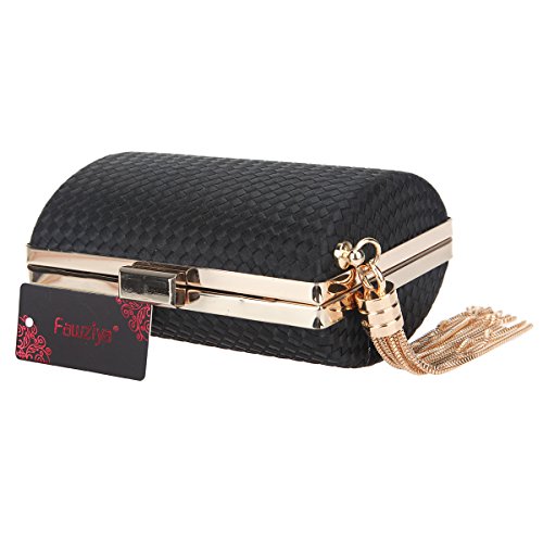 Fawziya Clutches Mini Tassel Weave Evening Clutches For Women Dress Handbags-Black