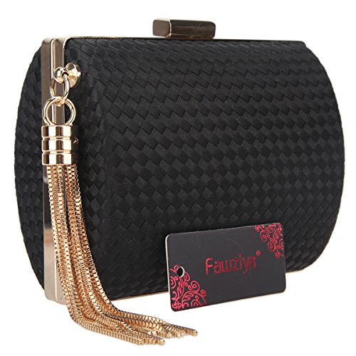 Fawziya Clutches Mini Tassel Weave Evening Clutches For Women Dress Handbags-Black