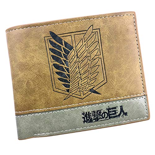 ASLNSONG Leather Bifold Short Wallet With Coin Pocket Cartoon Casual Short Wallet Fan Accessory For Boys And Girls 4.72in x 3.9in (Attack on Titan)