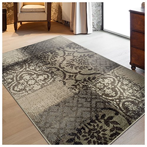 SUPERIOR Bristol Collection Patchwork Rug, Beige/Brown, 8' x 10'