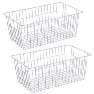 sanno freezer baskets wire storage baskets farmhouse organizer storage bins large organizer bins for storage, office, bathroom, pantry organization storage bins rack with handles-set of 2, 15.7″