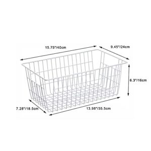 SANNO Freezer Baskets Wire Storage Baskets Farmhouse Organizer Storage Bins Large Organizer Bins for Storage, Office, Bathroom, Pantry Organization Storage Bins Rack with Handles-Set of 2, 15.7"