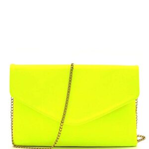 trendy vintage neon color patent shiny glossy pu leather large envelope clutch with chain strap (matte leather – neon-yellow)