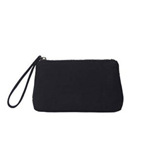 Canvas Wristlet Bag Large Clutch Wallet Purse Zipper Pouch Handbag Organizer (Black)