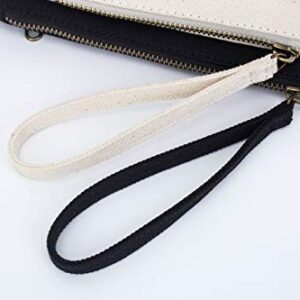 Canvas Wristlet Bag Large Clutch Wallet Purse Zipper Pouch Handbag Organizer (Black)