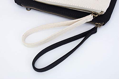 Canvas Wristlet Bag Large Clutch Wallet Purse Zipper Pouch Handbag Organizer (Black)