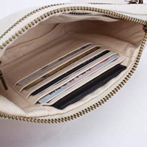 Canvas Wristlet Bag Large Clutch Wallet Purse Zipper Pouch Handbag Organizer (Black)