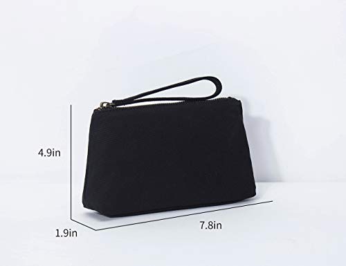 Canvas Wristlet Bag Large Clutch Wallet Purse Zipper Pouch Handbag Organizer (Black)