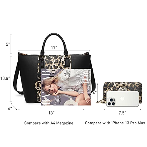 Large Tote Bags Vegan Leather Purses and Handbags for Women Top Handle Ladies Shoulder Bags Satchel Hobo 2pcs Set Leopard