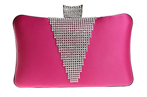 Snowskite Women's Luxury Crystals Beaded Wedding Evening Formal Cocktail Clutch Purse Bag Fuchsia