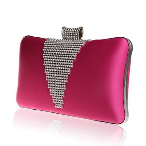 Snowskite Women's Luxury Crystals Beaded Wedding Evening Formal Cocktail Clutch Purse Bag Fuchsia