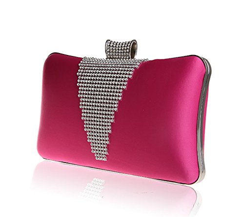 Snowskite Women's Luxury Crystals Beaded Wedding Evening Formal Cocktail Clutch Purse Bag Fuchsia