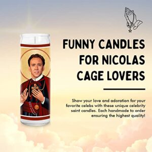 Cage Celebrity Prayer Candle - Funny Saint Candle - 8 inch Glass Prayer Votive - 100% Handmade in USA - Novelty Celebrity Gift