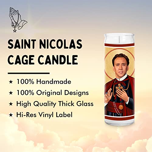 Cage Celebrity Prayer Candle - Funny Saint Candle - 8 inch Glass Prayer Votive - 100% Handmade in USA - Novelty Celebrity Gift