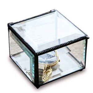 Retro Clear Glass Box Keepsake Jewelry Trinket Boxes Home Decor, Beveled Glass Display Box, 3.75x3.75x3 in