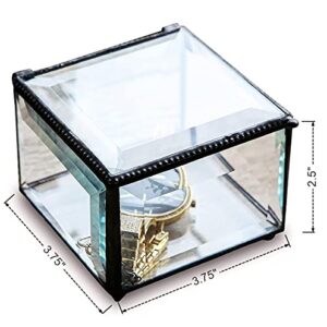 Retro Clear Glass Box Keepsake Jewelry Trinket Boxes Home Decor, Beveled Glass Display Box, 3.75x3.75x3 in